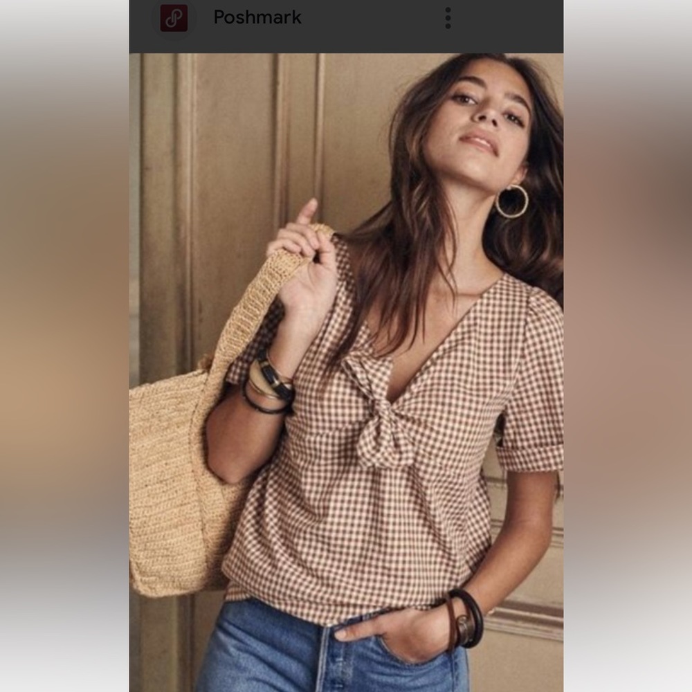 Sézane Paris brown gingham top small